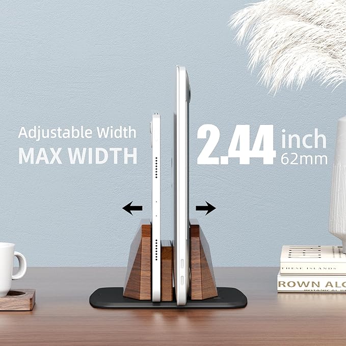 Vertical Laptop Stand - Dual Slots Walnut Adjustable Laptop Holder,Desktop Dock Compatible with All MacBook, Surface,Chromebook,Dell & More(Walnut)