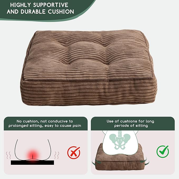 HIGOGOGO Tufted Corduroy Recliner Seat Cushion for Elderly, High Density Foam Large Square Seat Cushion for Recliner Chair, Floor Pillow, Office Chair, Car, No Pressure on Thighs, 20x20x4