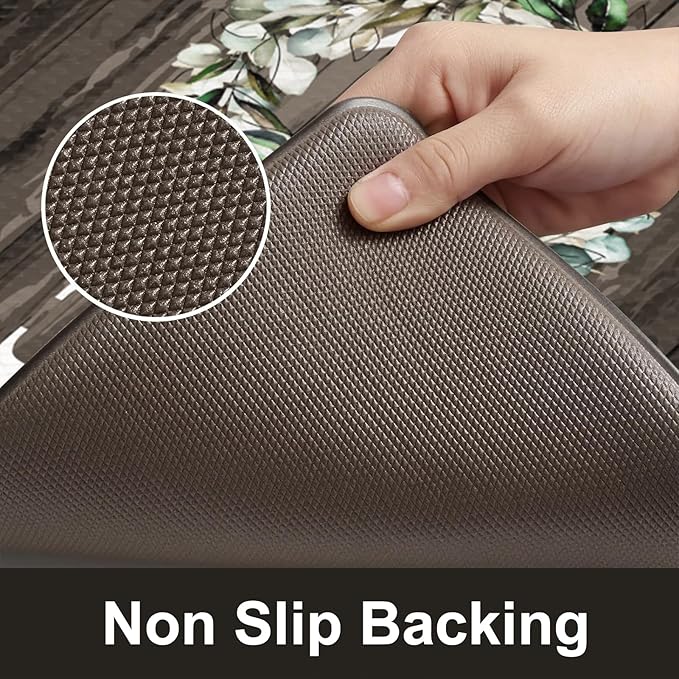 KIMODE Anti Fatigue Kitchen Mats for Floor 2 Piece, Farmhouse Kitchen Rugs Non Slip, Cushioned Kitchen Floor Mats, Memory Foam Kitchen Mat for Sink, Laundry, Office, Desk Brown 20"x47"+20"x32"