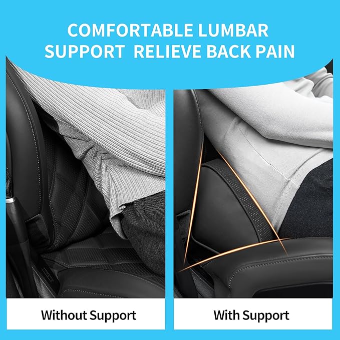 Lumbar Support Pillow for Car Seat and Office Chair, Gaming Chair, Ergonomic Memory Foam Back Cushion Lower Back Pain Relief, Luxury Leather Back Support Pillow, Black, 1 Pack