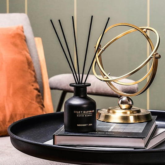 Silky Saffron Reed Diffuser 5 oz - Luxury Aromatherapy with Magnolia, Bergamot - Home Decor Gift for Bedroom, Office, Living Room, Bathroom - Long-Lasting Scent - Premium Fragrance Sticks