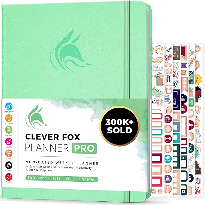 Clever Fox Planner PRO – Weekly & Monthly Life Planner to Increase Productivity, Time Management and Hit Your Goals, 8.5x11″ (Mint)
