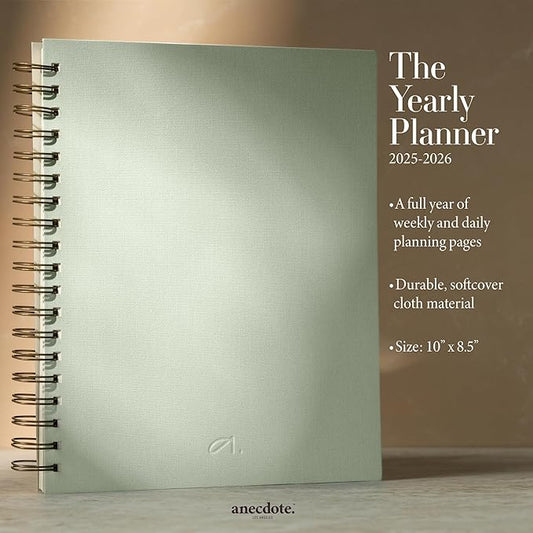 Anecdote Planner 2026 (8.5" x 10") Daily Planner Weekly Monthly Planner - 52 Weeks w/Library Buckram Cover, Brass Spiral - A4 Size Bleed-Resistant Paper – Dutch Blue