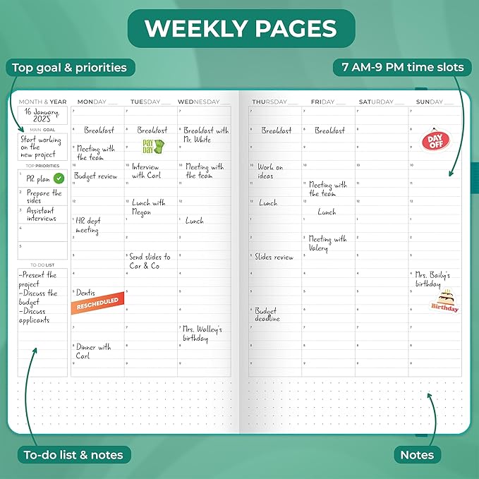 Clever Fox Appointment Book – Hourly Schedule Planner with Time Slots – Time Box Planner for Daily Work & To-Dos – Weekly & Monthly Spreads, Undated, Hardcover, A5 Size (Turquoise)