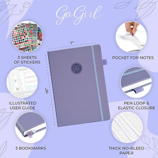GoGirl Planner PRO Schedule - Undated Planner with Hourly Time Slots, Monthly, Weekly & Daily Organizer, Appointment Book for time Management, 7"x10" Hardcover, Lasts 1 Year - Lavender