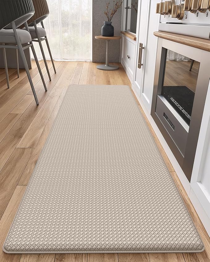 Color&Geometry Anti Fatigue Cushion Kitchen Mat for Floor - 17"x79",Long,Easy Clean, Water & Oil Proof, Anti Slip, Foam Rubber Runner Rug for Front Sink Comfort Standing,Dark Beige