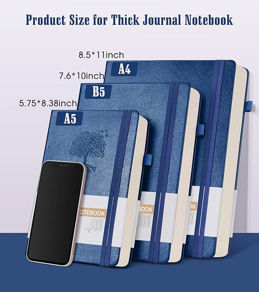 Lined Journal Notebook, 365 Pages B5 Large Journals for Writing Ruled Notebook, Hardcover Leather Journal for Women Men, Daily Notebook for Work, Note Taking, 100Gsm Thick Paper (7.6'' X 10''Darkblue)