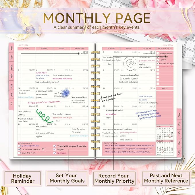 2026 Planner -Weekly and Monthly Planner, Calendar Planner 2026 for Women, AIMPEAK Weekly Planner 2026 with Tabs, Jan. 2026 - Dec. 2026, Pen Loop, Pink Marble, 5.5" x 8.5"