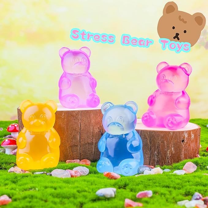 2 Packs Gummy Bear Toys, Stress Bear Squishy Ball, Sugar Filled Squishy Toys, High Density Squeeze Balls for Students Calming - Ultra-Soft Decompression Venting Toys