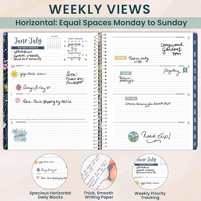 bloom daily planners 2025-2026 (8.5" x 11") Academic Year Day Planner (July 2025 - July 2026) - Weekly & Monthly Dated Agenda Organizer with Stickers & Tabs - Garden Party, Navy