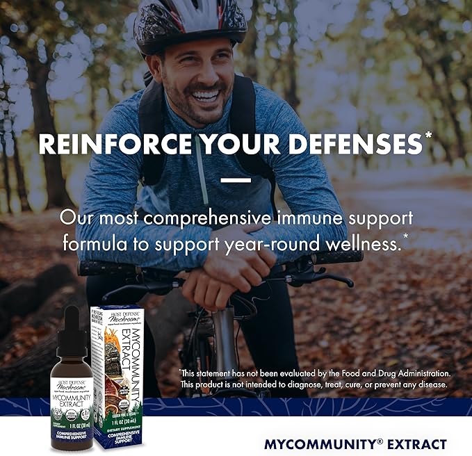 Host Defense MyCommunity Extract - 17 Species Blend Mushroom Supplement for Immune Support - Extract with Lion's Mane, Reishi, Chaga, Cordyceps, Turkey Tail & More - 1 fl oz (30 Servings)*