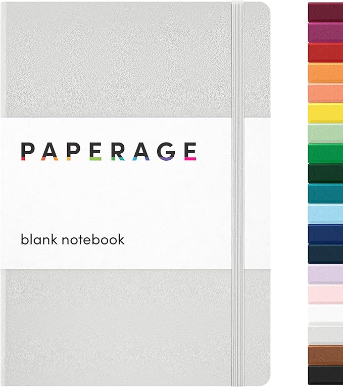 PAPERAGE Blank Journal Notebook, (Light Grey), 160 Pages, Medium 5.6 in x 8 in - 100 GSM Thick Paper – Hardcover Journaling Notebook for Work, School, Note Taking or Sketching