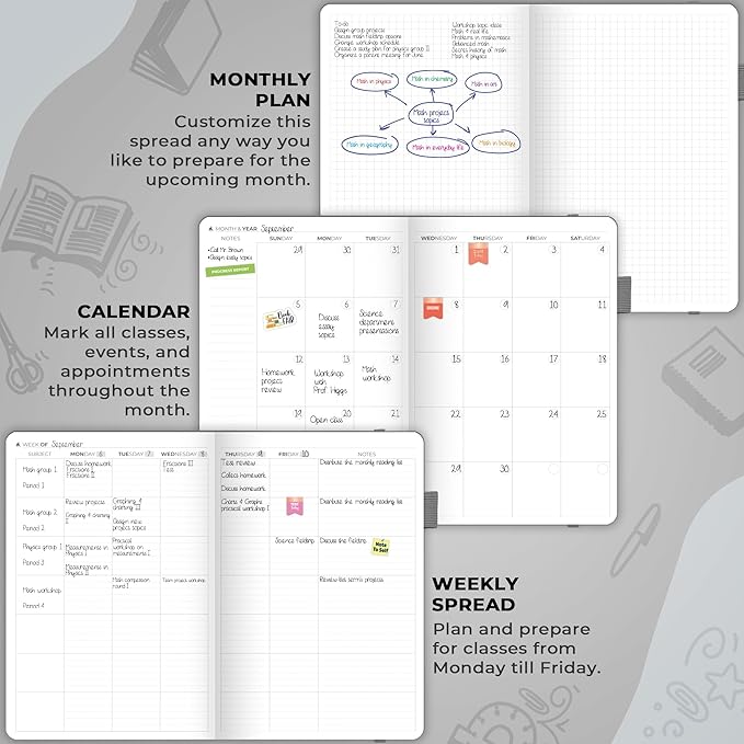 Clever Fox Teacher Planner – School Year Planner with Calendars & Lesson Plans – Teacher Plan Book for Classroom & Homeschool Organization - Undated, A5 Size, Hardcover (Gray)
