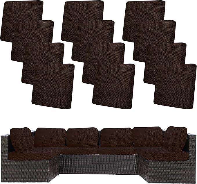 12Pcs Stretch Patio Cushion Covers,Outdoor Couch Covers Replacement,Outdoor Couch & Sofa Slipcovers,for Patio Furniture Cushion Covers,Washable Reusable Furniture Protector (Coffee,Cover Only)