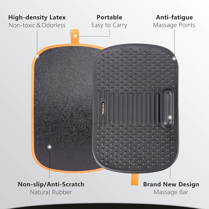 FEZIBO Standing Desk Mat with Anti Fatigue Bar, Wooden Wobble Balance Board with Ergonomic Design Comfort Floor Mat