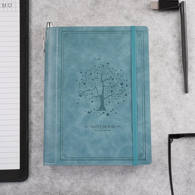 Lined Notebook Journal for Women Men 320 Pages A5 Hardcover Leather with Pen Holder College Ruled Journals for Work Note Taking Travel School Sky Blue