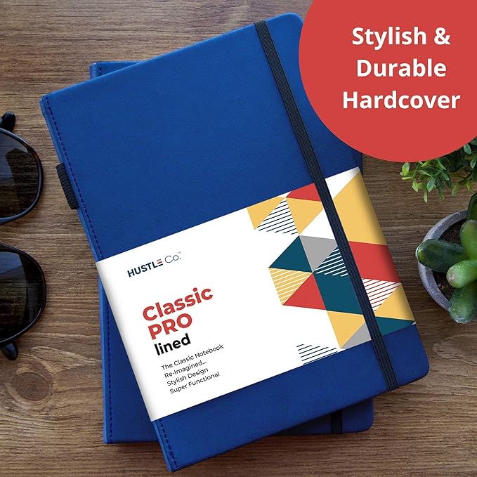 Thick Hardcover Journal Notebook - Ruled/Lined A5 (5x8 inch), Deluxe 120gsm Paper, Lays Flat for Writing, Professional Notebooks for Work, Business, Office, Executive, Gifts for Men and Women - Blue