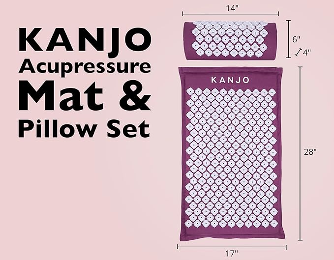 Kanjo Acupressure Mat and Pillow Set for Back Pain Relief & Neck Pain Relief, with Pressure Points for Muscle Pain Relief with Travel Bag - Amethyst