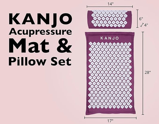 Kanjo Acupressure Mat and Pillow Set for Back Pain Relief & Neck Pain Relief, with Pressure Points for Muscle Pain Relief with Travel Bag - Amethyst