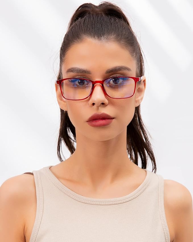 ANRRI Blue Light Blocking Glasses Anti Eyestrain UV Filter Computer Game Eyeglasses Lightweight Red Frame