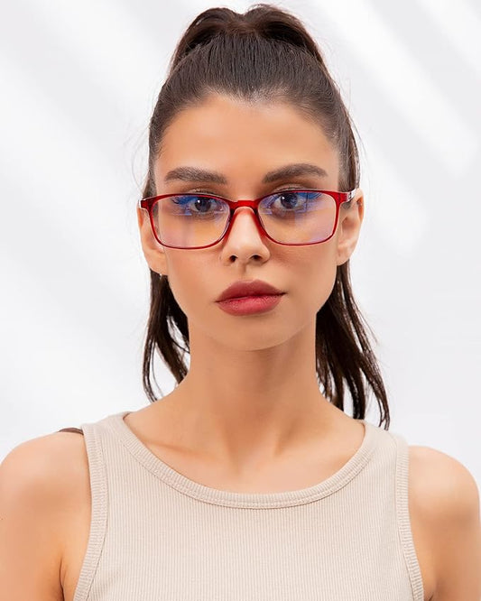 ANRRI Blue Light Blocking Glasses Anti Eyestrain UV Filter Computer Game Eyeglasses Lightweight Red Frame