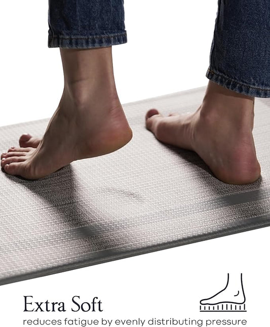 Anti-Fatigue Kitchen Mat Set – 2-Piece Memory Foam Cushioned Mats for Standing – Fabric Grey, 18×30 & 18×60, 0.4 in Thick, Waterproof, Non-Slip – Homergy