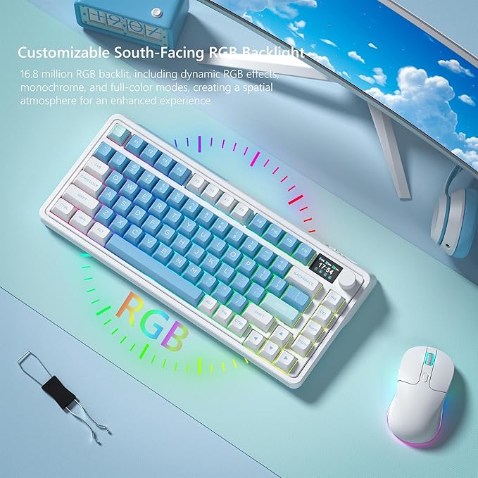 CMK75 Mechanical Keyboard: 75% Layout w/TFT Color Screen & Knob | Tri-Mode Wireless (2.4G/Bluetooth/Wired) | Hot-Swappable | Programmable | PBT Keycaps