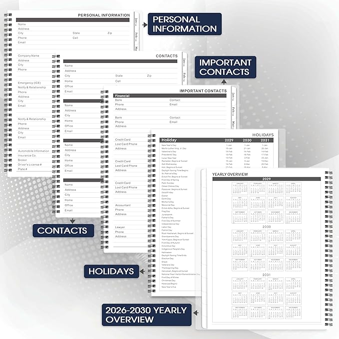 2026-2030 Monthly Planner/Calendar - Jan 2026 - Dec 2030, 5 Year Monthly Planner with Tabs & Celebrity Quotes, 9" x 11", Famous Quotes, Two-Side Pocket, Suitable for Long-Term Planning, Black