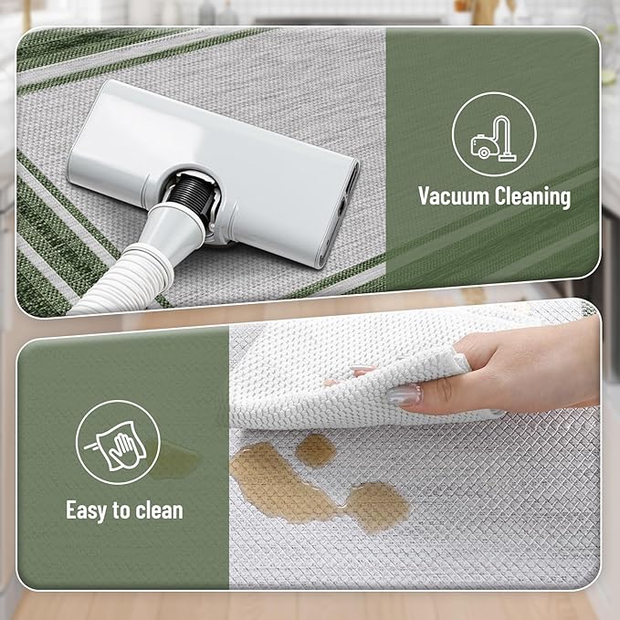 KIMODE Kitchen Mats Cushioned Anti Fatigue, Farmhouse Christmas Kitchen Rugs Sets of 2, Non Slip Kitchen Mats for Floor, Comfort Kitchen Floor Mats for Sink Laundry Desk 17"x47"+17"x29" Green