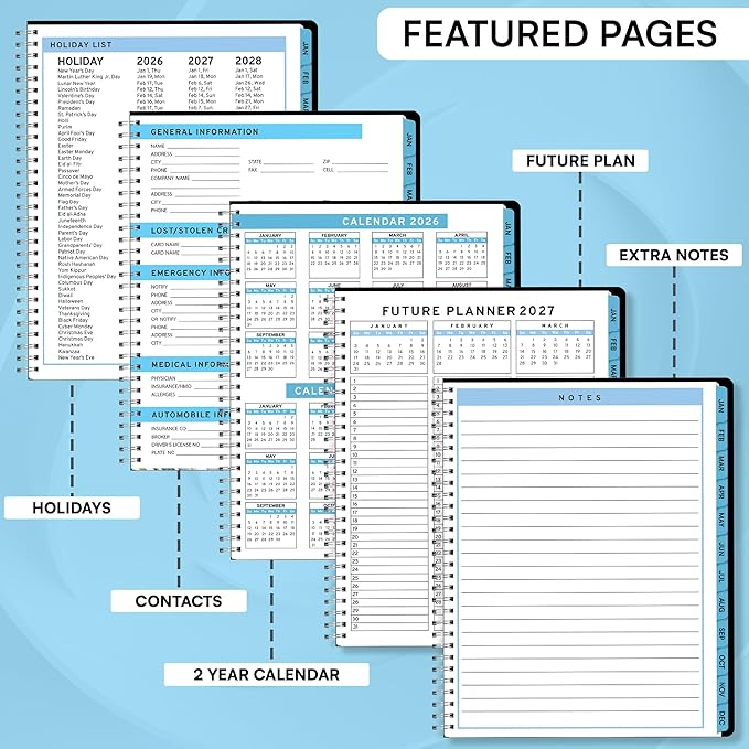 Ensight 2026 Appointment Book & Planner Ensight 6.5 x 8.5 inches Large Tabbed Daily Hourly Weekly Planner Schedule Book 30 Minute time Slots Business & Personal Planner Jan 2026 Dec 2026 Blue