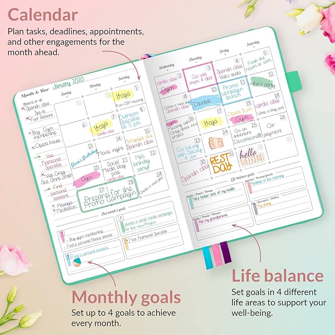 GoGirl Planner and Organizer for Women – A5 Size Weekly Planner, Goals Journal & Agenda to Improve Time Management, Productivity & Live Happier. Undated – Start Anytime, Lasts 1 Year – Emerald