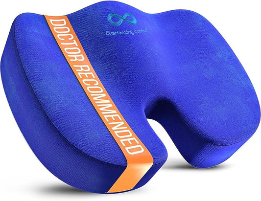 Everlasting Comfort Doctor Recommended Memory Foam Seat Cushion for Office Chairs & Car Seat - Ergonomic Office Desk Accessories for Tailbone Pain Relief, Sciatica & Back Support