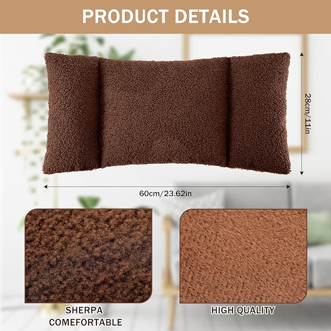 Queekay Fleece Lumbar Support Pillow 3 Section Back Pillow Office Chair for Back Support Comfortable Lumbar Cushion for Car Seat Pain Relief Sofa Rest(Brown)