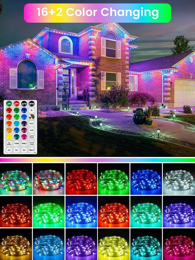 RGB Color Changing 33Ft 100LED Easter Fairy Lights Battery Operated, Waterproof String Lights USB Powered with Timer for Indoor & Outdoor,16 Colors and Multicolor for Girl's Bedroom Christmas Decor