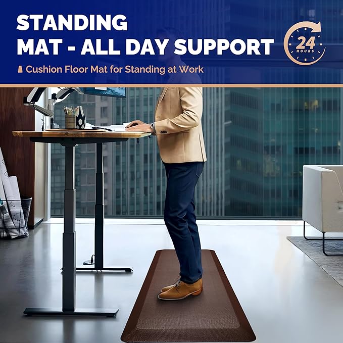 FEATOL Anti Fatigue Mat Floor Mat, Extra Thick Standing Office Desk Mat Memory Foam Cushioned Anti Fatigue Ergonomic Kitchen Mats Comfort Standing Pad NOT PVC 9/10 Inch Thick (Brown, 20x59x9/10-Inch)