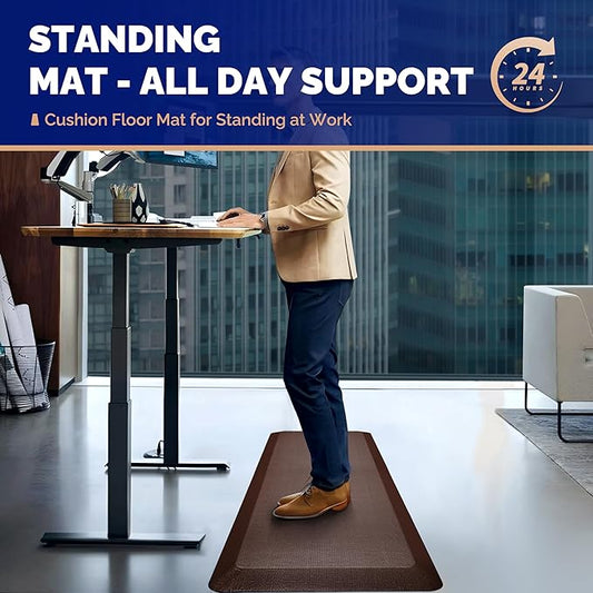 FEATOL Anti Fatigue Mat Floor Mat, Extra Thick Standing Office Desk Mat Memory Foam Cushioned Anti Fatigue Ergonomic Kitchen Mats Comfort Standing Pad NOT PVC 9/10 Inch Thick (Brown, 20x59x9/10-Inch)
