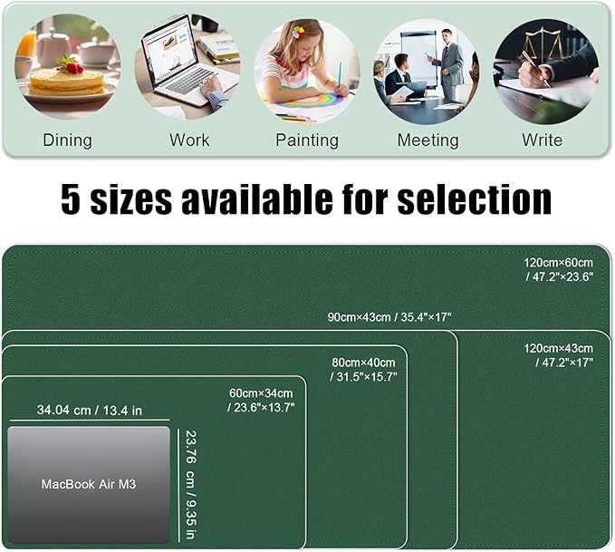 Large Desk Pad, 47.2'' x 23.6'', Office Desk Mat, Computer Mat for Desk, Leather Desk Pad Protector, Sewing Desk Blotter, Desktop Writing Pad for Office/Home/Decor Dark Green