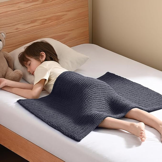 Guohaoi Knitted Weighted Lap Pad (Dark Grey 20"x30" 2lbs) No Beads Cooling Weighted Blanket Kids for Nap, Breathable Chunky Knit Blanket, Small Throw Blanket for Travel Indoor Outdoor