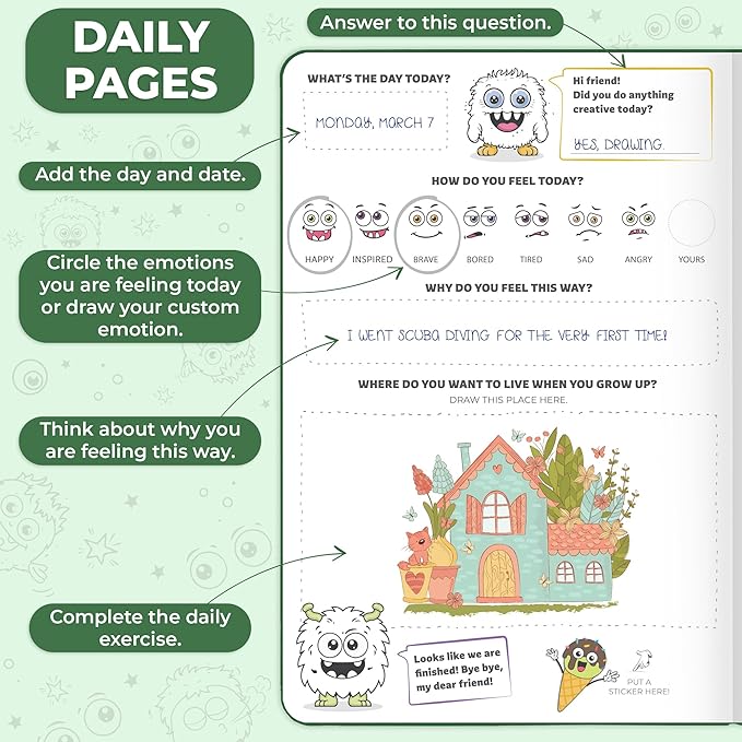 Clever Fox Kids’ Journal – Daily Feelings & Gratitude Notebook for 8+ Children – Child’s Planner & Mood Tracker for Journaling & Writing (Forest Green)