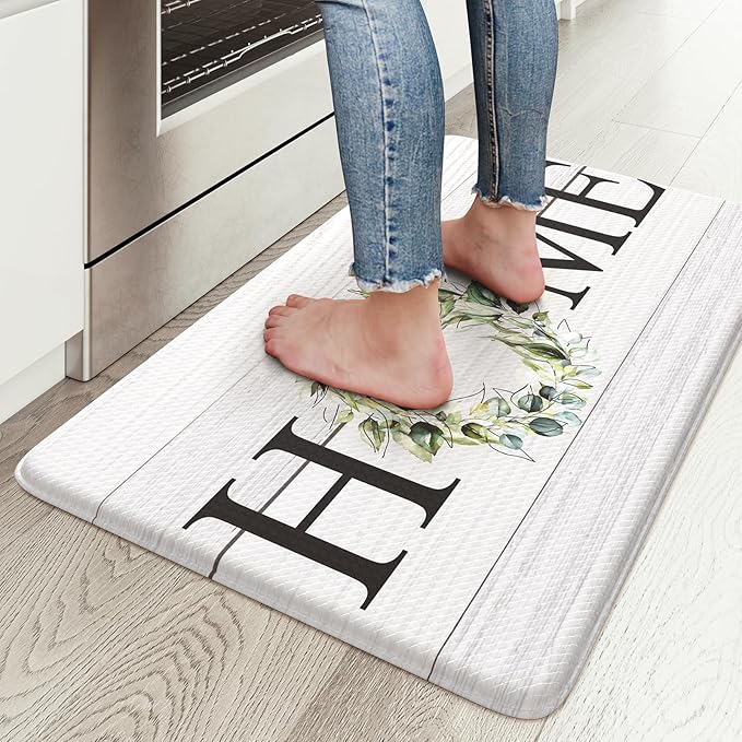KIMODE Anti Fatigue Kitchen Mats, 17.3" x 30" Farmhouse Rustic Kitchen Rugs, Cushioned, Non-Skid, Waterproof, Comfort Thick Kitchen Floor Standing Mat for Corner Sink, Laundry Floor, Home