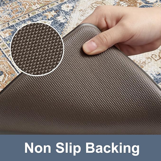 KIMDOE Anti Fatigue Kitchen Mat Kitchen Rugs Non-Skid Waterproof Kitchen Runner Rug Foam Standing Mat for Kitchen Decor,Floors,Laundry,Blue and Gold