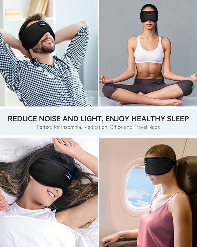 MUSICOZY Sleep Headphones Breathable Bluetooth 5.4 Headband 3D Sleeping Headphones, Wireless Eye Mask Earbuds Earphones for Side Sleeper Office Air Travel Cool Tech Gadgets Unique Gifts