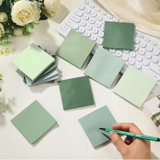 12 Pcs Sage Green Sticky Notes 1680 Sheets Sage Green Office Supplies 3 x 3 Inches Pastel Self Stick Note Pads for Teacher Women Gift Office School Bible Journaling Planner (No Lined)