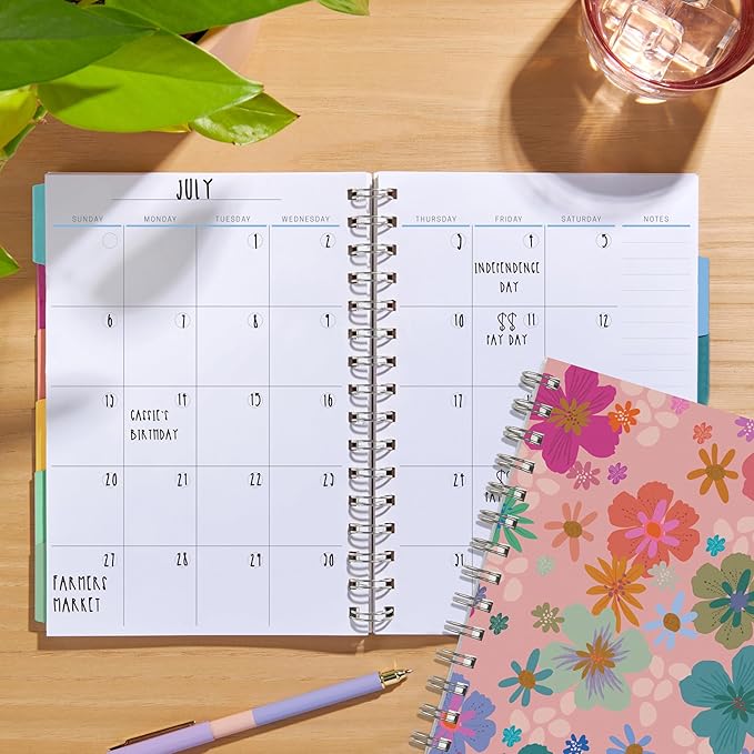 Inspired by Erin Condren A5 Undated Planner, Spiral Bound Daily & Weekly Planner with Monthly Tabs, Portable Organizer for Productivity, Goal Setting, Includes Sticker Sheets, Petal Party Design
