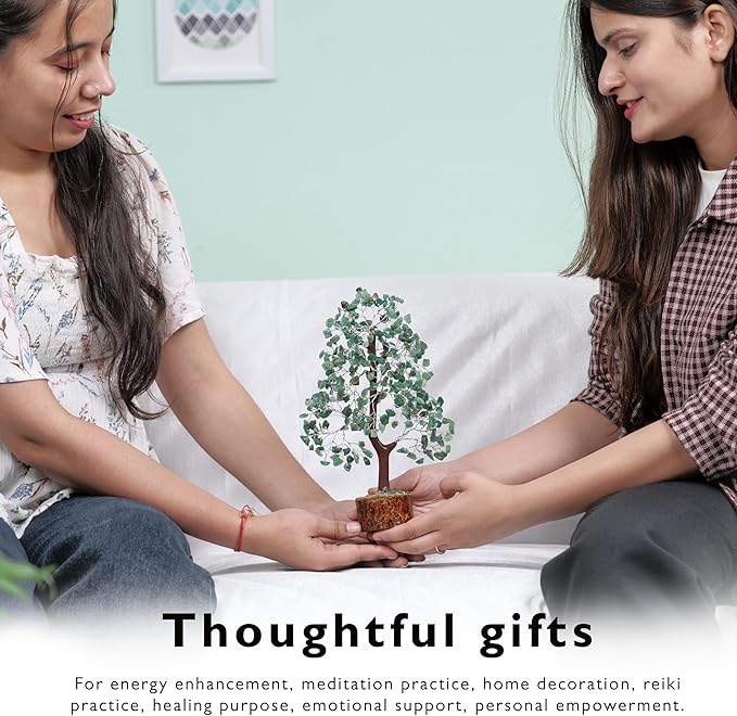 FASHIONZAADI Green Aventurine Crystal Tree, Crystals and Stones, Gem Tree, Healing Gemstones and Crystals Home Decor, Meditation Decor, Spiritual Gifts for Women, Good Luck Gift