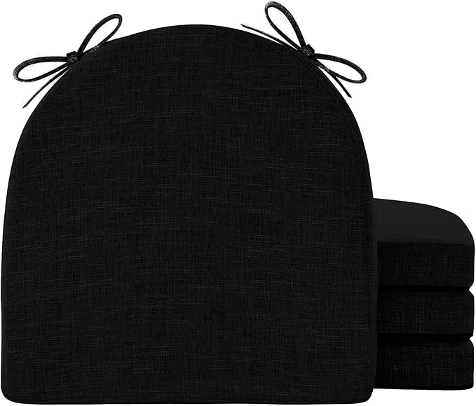 Chair Cushions for Dining Chairs with Ties and Removable Cover, Dining Kitchen Chair Pads with Non-Slip Bottom, High Density Foam Indoor Seat Cushions, 16'' x 16'' x 2'', Set of 4, Black
