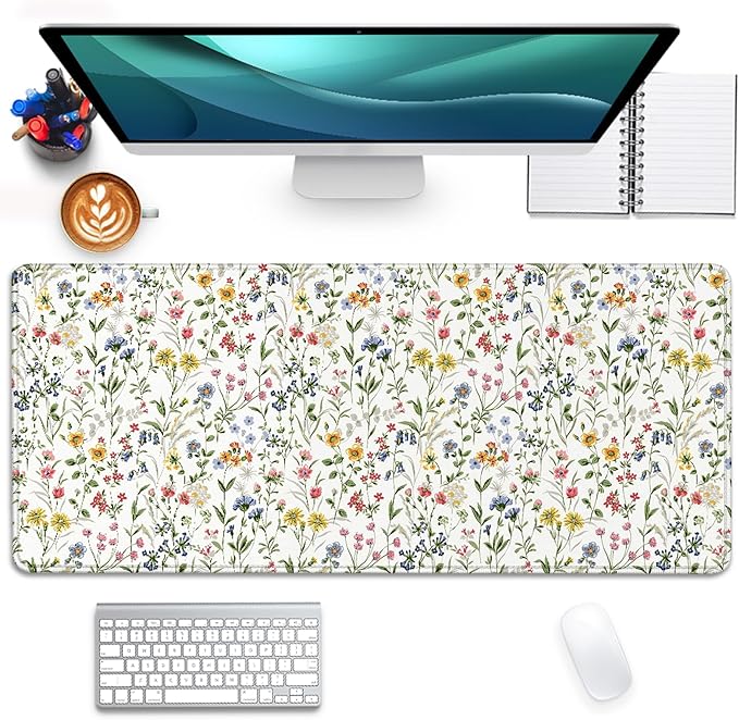 Wildflower Flowers and Plant Desk Pad Mouse Pad,Large Extended Gaming Mouse Mat with Stitched Edges,Non-Slip Waterproof Rubber Base Mousepad for Office Work Home(27.5X11.8 in)