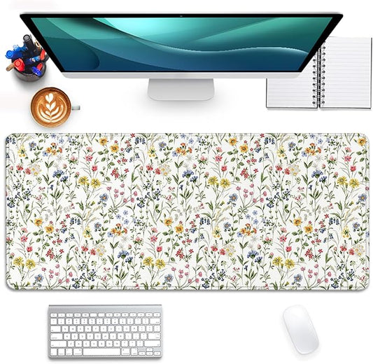 Wildflower Flowers and Plant Desk Pad Mouse Pad,Large Extended Gaming Mouse Mat with Stitched Edges,Non-Slip Waterproof Rubber Base Mousepad for Office Work Home(27.5X11.8 in)