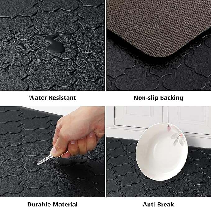 WISELIFE Kitchen Mat Cushioned Anti Fatigue Floor Mat,17.3"x60", Thick Non Slip Waterproof Kitchen Rugs and Mats,Heavy Duty Foam Standing Mat for Kitchen,Floor,Home,Desk,Sink,Laundry, Black