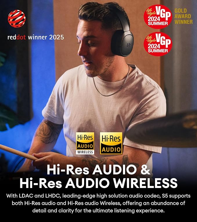 Edifier STAX Spirit S5 Wireless Planar Magnetic Headphones, Snapdragon Sound, aptX Adaptive, Hi-Res Audio (LDAC LHDC), Bluetooth 5.4, Dual-Mic CVC Tech, 80H Playback & Fast Charging for Audiophiles